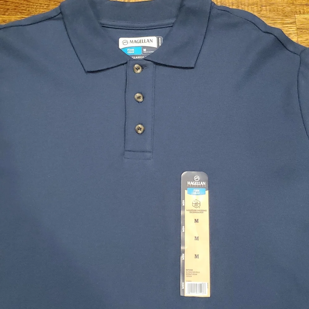 Mens Magellan classic fit blue polo shirt size M